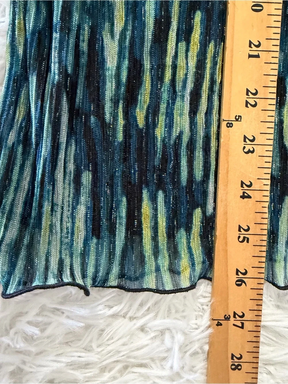 Chicos Womens Crinkle Shine Mock Neck Top Size XL Teal Yellow Long Sleeve Office - Picture 7 of 8